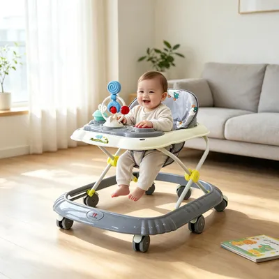 Produktbild von 3 in 1 Lauflernhilfe für Babys,Babywalker Spiel- und Lauflernwagen Gehfrei Babywippe mit Musik,Klappbar Laufhilfe für ab 6 Monaten Grau