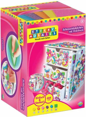 Produktbild von Sticky Mosaics Schmuckkästchen Bastelset mit Notizbuch für Kinder
