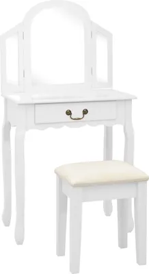 Produktbild von Schminktisch mit Hocker Weiß 65x36x128 cm Paulownia-Holz MDF