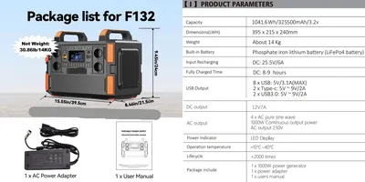 Image de Station d'alimentation portable - Batterie mobile - Alimentation de secours - Batterie pour camping - 1041,6 Wh LiFePO4