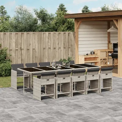 Produktbild von CLORIS 11-tlg. Garten-Essgruppe mit Kissen Hellgrau Poly Rattan 2024