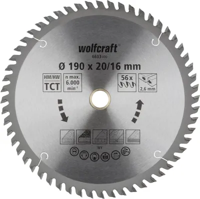 Produktbild von Wolfcraft Kreissägeblatt 190 x 20/16 mm 56 Zähne Hartmetall