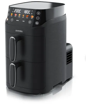 Produktbild von Arendo Heißluftfritteuse Doppelkammer 5 l, 2 Kammern übereinander je 2,5 l, 2000 W, Airfryer, 6 Programme, 80 bis 200 °C, LED-Display, mit Grillrost und Toastständer, schwarz