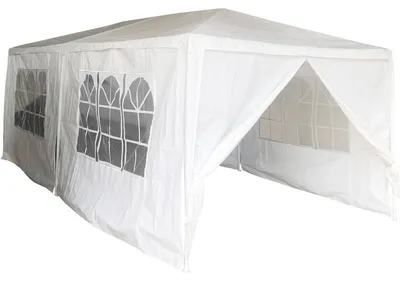 Produktbild von Gartenpavillon 6x3 m mit 6 Seitenwänden – Weiß – Partyzelt PE für Garten & Events