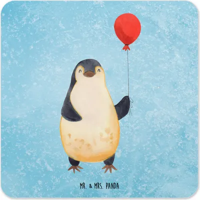 Produktbild von Mr. & Mrs. Panda Untersetzer für Gläser Pinguin Luftballon 10er Set - Eisblau - Geschenk, Glas-Untersetzer, Jahrmarkt, Kirmes, Glück, Liebe, Geschenkidee, coaster