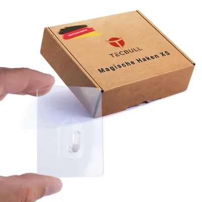 Produktbild von TECBULL® 16 echte Magische Haken klein XS, rückstandslos ablösbar, wiederverwendbar, transparent, Dekohaken, Mehrzweckhaken, Klebehaken, selbstklebend