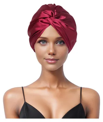 Produktbild von Doppellagige Schlafmütze mit verstellbarer Passform für frizzfreies Haar, bequeme elastische Passform und Haarpflege.