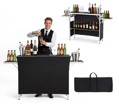Obrázok produktu pre VEVOR, skladacia pultová zostava, 1100x390x880 mm, recepčný pult s prepravnou taškou, odkladací priestor, pult pre výstavné stánky, barový pult, skladateľná mobilná barová stanica pre podujatia, párty a výstavy