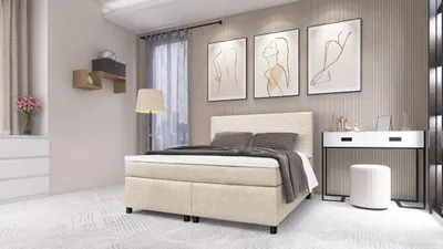 Produktbild von Boxspringbett Paxos Cordstoff Beige 140x200 Hotelbett Bonellfederkern Bett
