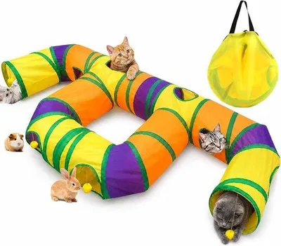 Produktbild von Katzenspielzeug Faltbarer Katzentunnel für Katzen und Welpen - Großer interaktiver Spieltunnel mit hängenden Pumpons - nachhaltig und reißbar am besten
