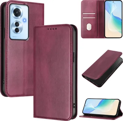 Produktbild von Handyhülle für Oppo Reno11 F, Vintage Leder RFID Schutz Kartenfach Standfunktion Magnetische Klapphülle Rot