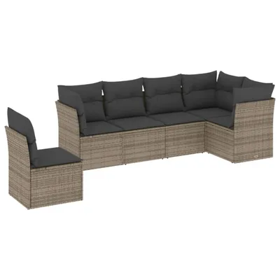 Produktbild von Modulares Garten-Sofa Set, 6-teilig, mit Stauraum & Kissen, Poly Rattan Grau, UV-beständig, 234x124x69 cm