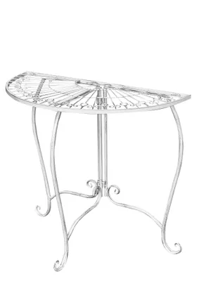 Produktbild von Beistelltisch Metalltisch Garten Vintage Style halbrund klappbar antik-weiß