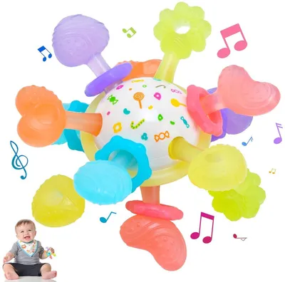 Produktbild von Babyspielzeug ab 0–12 Monate – Zahnungsspielzeug Sensorik Ball mit Beißring & Rassel