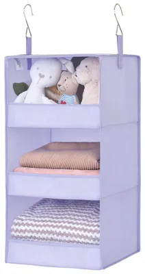 Image de Organiseur de rangement suspendu à 3 compartiments, étagère suspendue en une seule pièce pour armoire, organiseur suspendu pour penderie, étagère suspendue en tissu violet, pliable, organiseur suspendu pour armoire