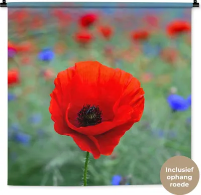 Produktbild von MuchoWow® Wandteppich Wandbehang Lila und rote Mohnblumen auf einer Wiese 90x90 cm Tapisserie Dekoration Wandtuch - Wandaufhänger