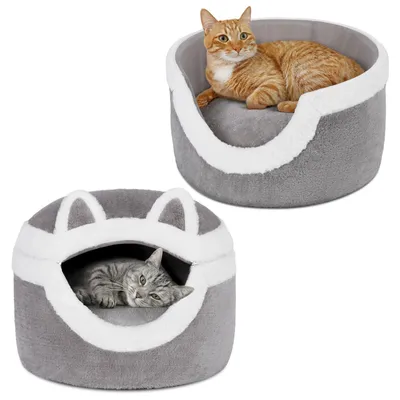 3-in-1 Katzenbett aus Kaninchenplüsch, abnehmbar, grau, bis 7,7 kg