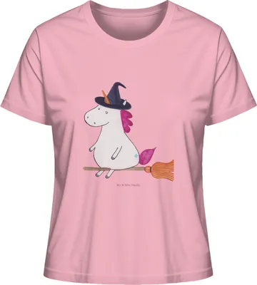 Produktbild von Mr. & Mrs. Panda Shirt Damen Einhorn Hexe Größe L - Baumwolle Pink - Geschenk, Kurzarmshirt, Einhörner, Ehefrau, Oberteil, Teufel, Basic, Unicorn, Engel, Baumwoll T-Shirt