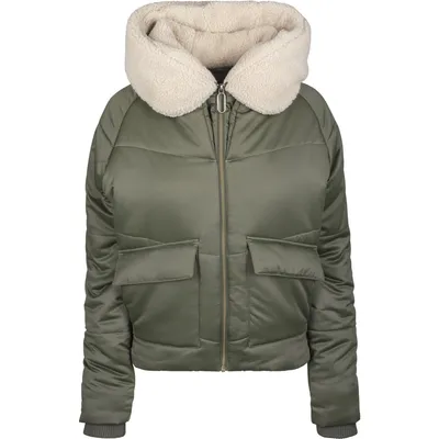 Image de Urban Classics Ladies Sherpa Hooded Jacket darkolive/darksand - XL