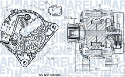 Produktbild von MAGNETI MARELLI 063731545910 Lichtmaschine Generator LiMa 120A 12V für FORD Fiesta Mk6 Schrägheck (JA8, JR8) FOCUS III Turnier Kuga Mk2 (DM2)