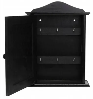 Schlüsselkasten aus Holz, mit Tür und 6 Haken, schwarz