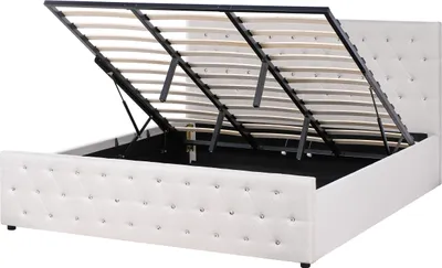 Obrázek produktu pro BELIANI Postel béžová polyesterové čalounění 180 x 200 cm manželská postel s úložným prostorem prošívané čelo ložnice