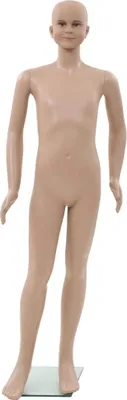 Produktbild von vidaXL Ganzkörper-Schaufensterpuppe Kind mit Glassockel Beige 140 cm