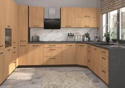 Produktbild von U-Form Küchenzeile CASELLA Einbauküche Holzoptik Farbe & Ausführung wählbar HETTICH InnoTech Atira Vollauszug Casella Eiche Natur lava