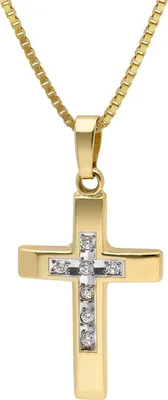 trendor 15530 Kreuz 585 Gold 14K mit Zirkonia an vergoldeter Silberkette 1
