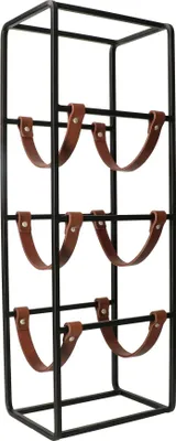 Produktbild von ABRATO® Weinständer für drei Flaschen aus Metall mit Ledergurtablage