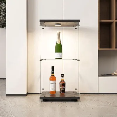 Image de Vitrine en verre, 87x45x14 cm - Armoire en bois à 2 niveaux - Avec éclairage LED et serrure
