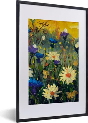 Produktbild von MuchoWow® Gerahmtes Poster Malerei - Ölfarbe - Natur - Blumen 40x60 cm - Poster mit Schwarzem Bilderrahmen Wandposter Rahmen Foto Bilder - Poster in Rahmen