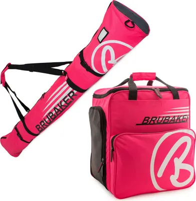 Zdjęcie produktu dla BRUBAKER Combi Set CHAMPION - pokrowiec na narty 190 cm i pokrowiec na buty narciarskie na 1 parę nart + kijki + buty + kask Pink White