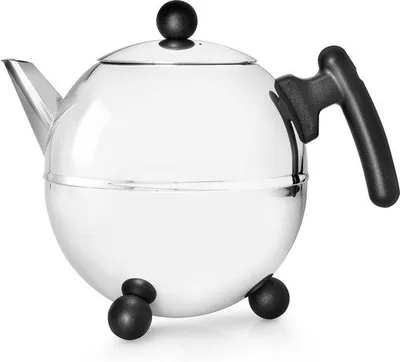 Productafbeelding van Ibenzoa® roestvrijstalen theepot, dubbelwandig – mat afwerking en zwarte details, goed sluitend deksel, ergonomisch handvat, warmte-isolerend, vaatwasmachinebestendig (handwas wordt aanbevolen)