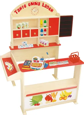 Produktbild von roba Kaufladen 'Tante Emma', inkl. Zubehör, natur, mit Theke, Tafel, Seitentheke & Bedruckung