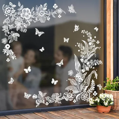 Produktbild von Fensteraufkleber Lottosblume, weiße Fensterfolie, für Frühling, wiederverwendbare Fensterdeko