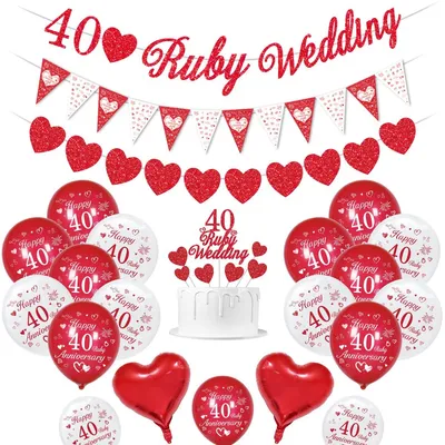 Imagen del producto de Decoración para bodas, 40 aniversario, globos con forma de corazón en rojo y blanco, decoración para fiestas