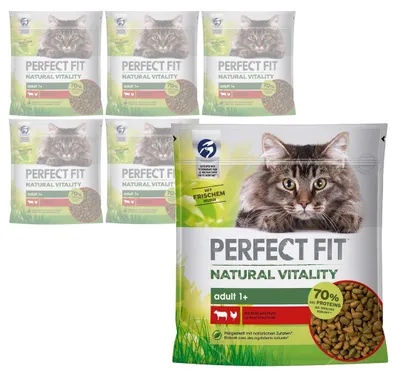 Produktbild von Perfect Fit Natural Vitality Trockenfutter für Katzen mit Rind und Huhn 6x650g