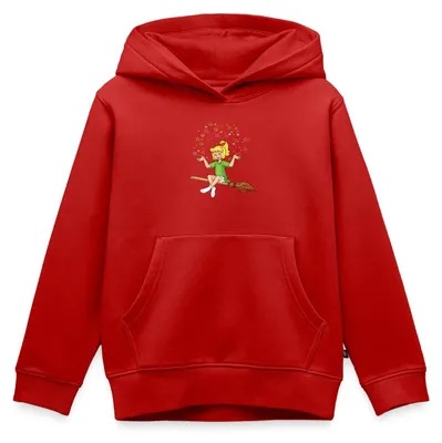 Produktbild von Spreadshirt Bibi Blocksberg Sitzt Auf Kartoffelbrei Kinder Premium Hoodie, 158/164 (12 Jahre), Rot