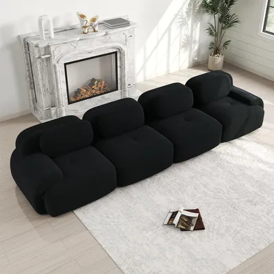 Obrázek produktu pro MODFU Rohová sedačka pro 4 osoby, modulární sofa s prohnutými područkami a protiskluzovou spodní stranou, bezrámová relaxační sedačka, bez podnožky, černá
