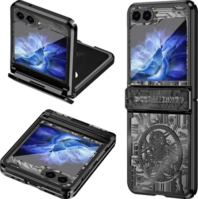 Image de Étui pour Samsung Galaxy Z Flip 5 étui de protection galvanisé de luxe avec protection de la charnière noir