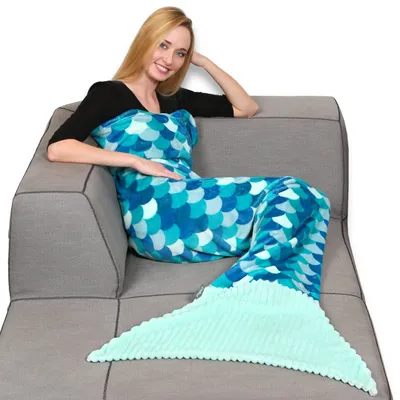 Immagine prodotto di Coperta a forma di sirena, in microfibra, colore verde, 100 x 200 cm