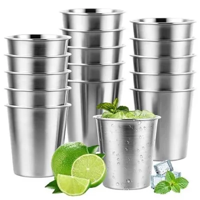 Zdjęcie produktu dla Kubki ze stali nierdzewnej 260 ml zestaw 15 sztuk camping