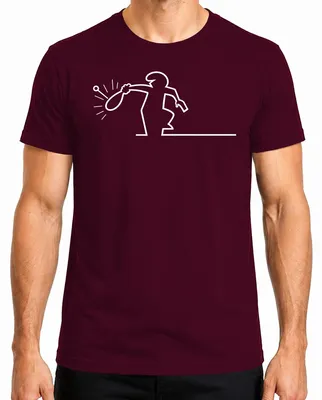 Imagen del producto de Camiseta para hombre, diseño "La Linea Balum Strichmännchen" de Osvaldo Cavandoli, estilo caricatura, color burdeos, talla 3XL