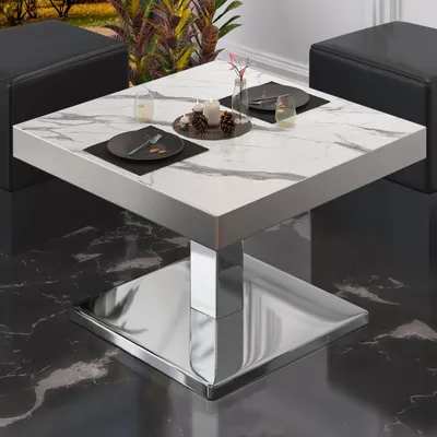 Produktbild von BM | Bistro Loungetisch | B:T:H 60 x 60 x 41 cm | Weiß Marmor / Edelstahl | Bistro Tisch Loungetisch