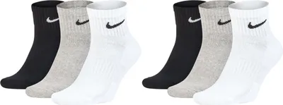 Produktbild von 6 Paar Nike SX7667 Herren Damen Kurze Socke Knöchelhoch Everyday Cushioned Socken - Größe: 42-46 - Farbe: weiß grau schwarz