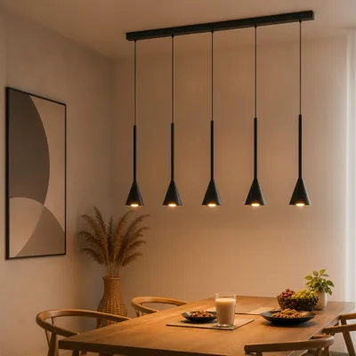 Productafbeelding van Hanglamp Net recht 5-lichts zwart