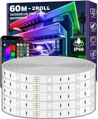 Produktbild von LETIANPAI LED-Lichterkette für den Außenbereich, 60 m, wasserdicht, IP68, mit App und Fernbedienung, Musiksynchronisation, RGB-LED-Lichterkette für den Außenbereich mit selbstklebender Rückseite