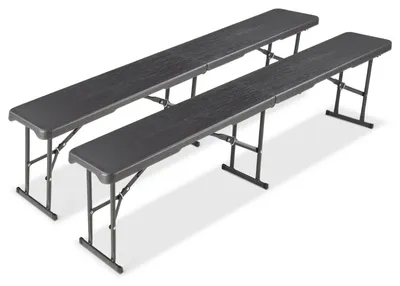 Immagine prodotto di Panca da giardino – Panca pieghevole in plastica – Con maniglia – 180 cm – Grigia – Ideale per campeggio e balcone