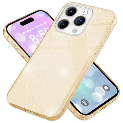 Produktbild von NALIA Glitzerhülle für iPhone 16 Pro – Funkelnder Glitzer-Look & Grip – SHINEPOP (Silikon Case) – Marke aus Berlin – Gold